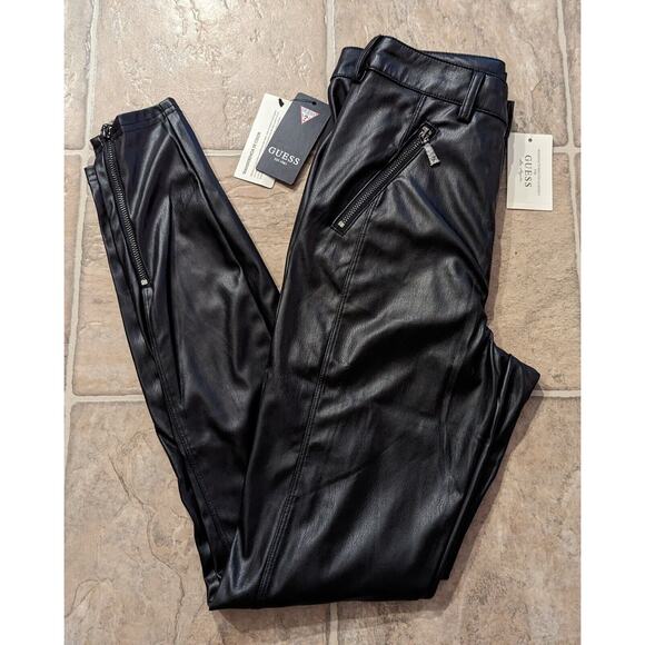 New Guess sz 4 Faux Leather Vegan Moto Skinny Pants jet black M4 - Picture 1 of 6